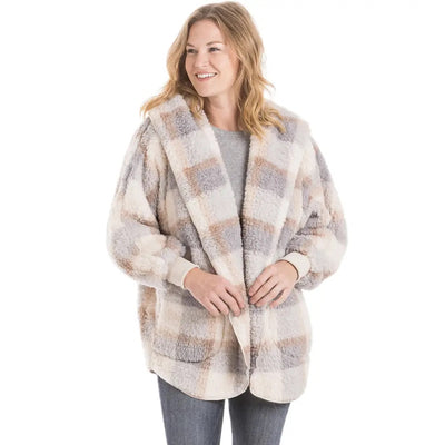 Blue Plaid Lightweight Body Wrap with Hoodie and Pockets