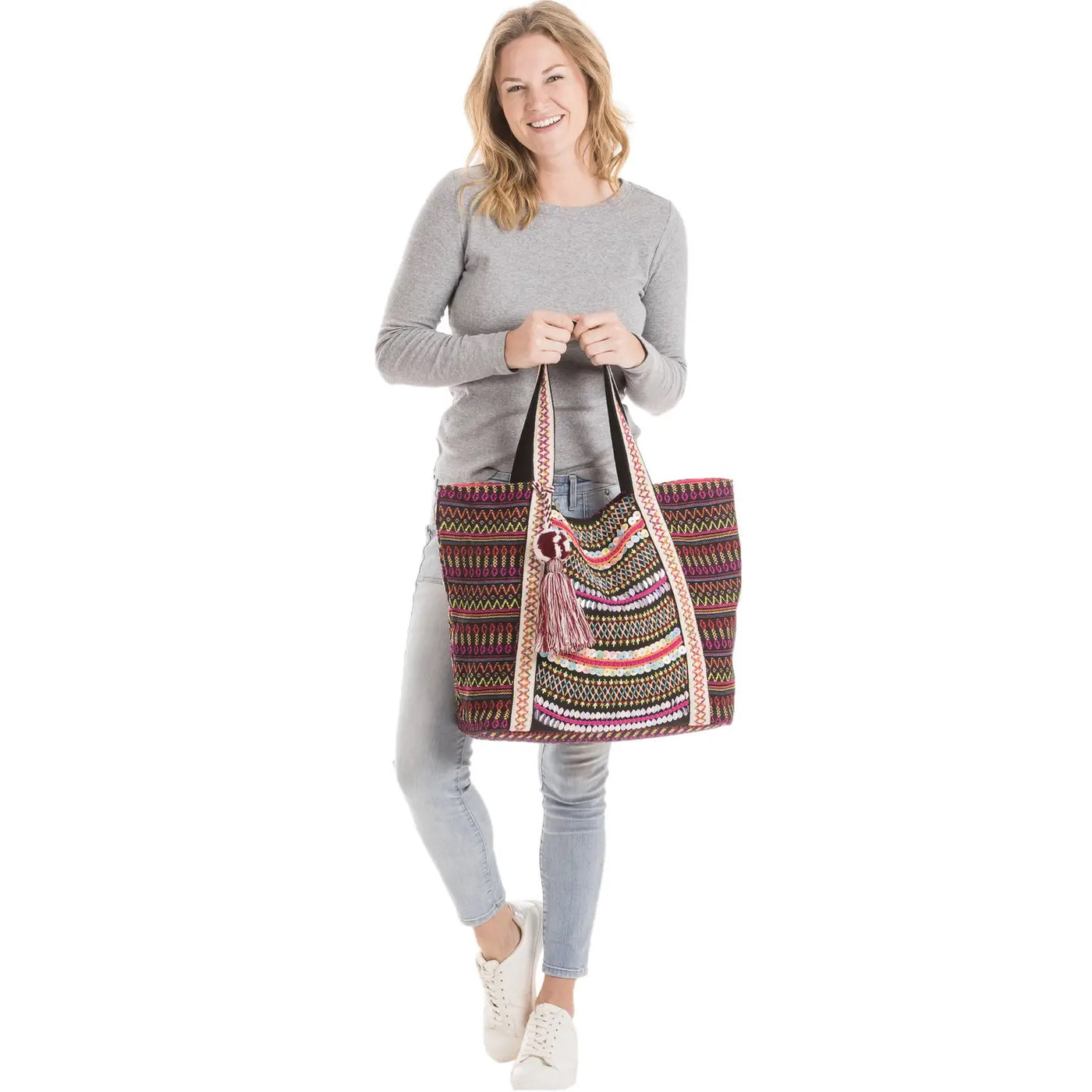 Aztec Embroidered Tote Bag