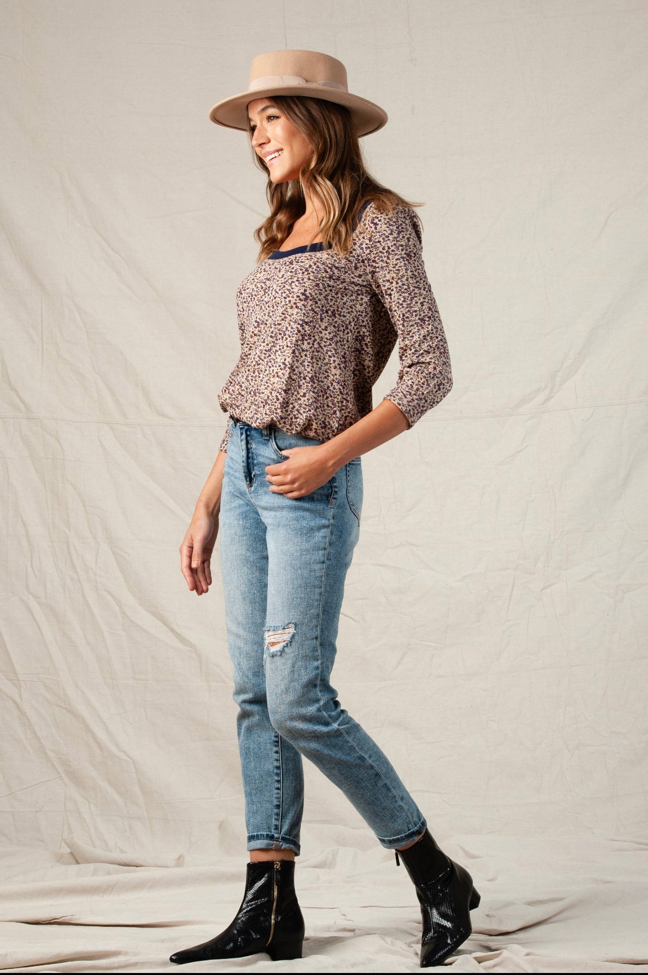 Raspberry Floral Knit Top