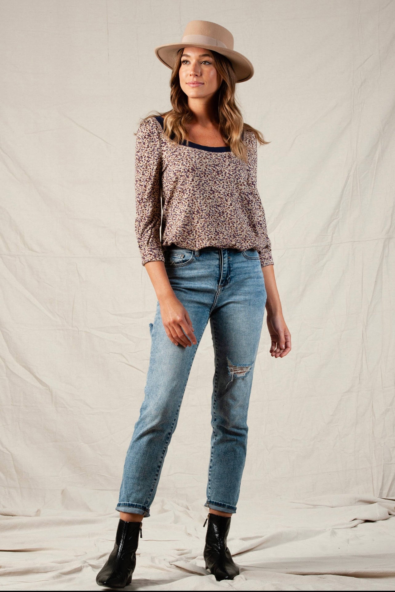 Raspberry Floral Knit Top